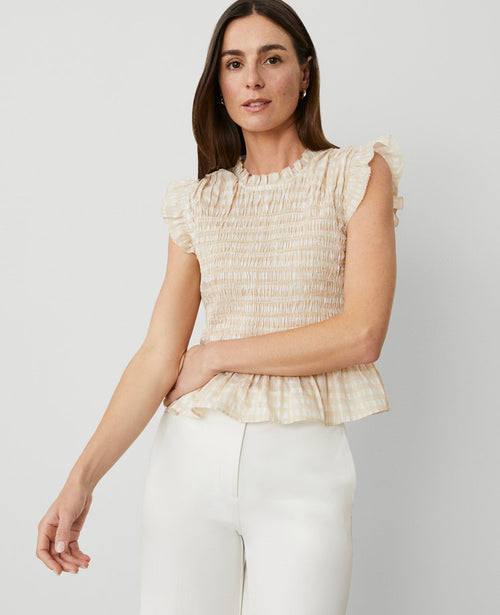 Plaid Smocked Ruffle Tank Top