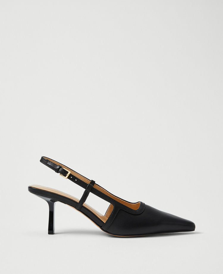 Leather Nip Toe Slingback Pumps