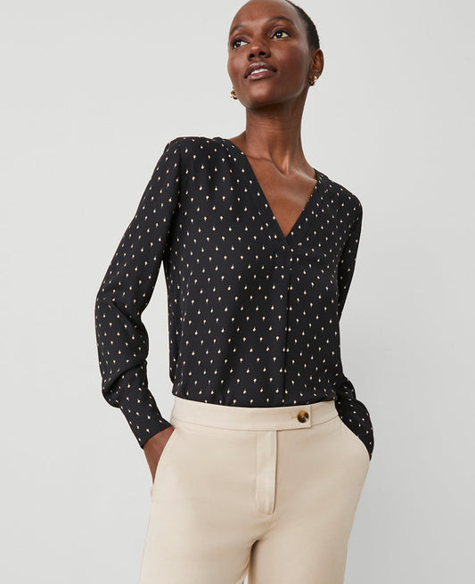 Geo V-Neck Mixed Media Top