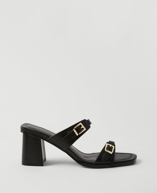 Double Strap Leather Block Heel Sandals