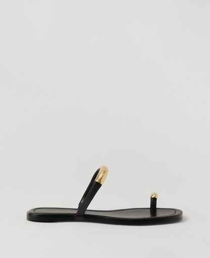 Embellished Toe Ring Leather Sandals
