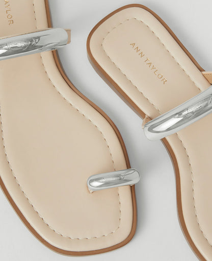 Embellished Toe Ring Leather Sandals