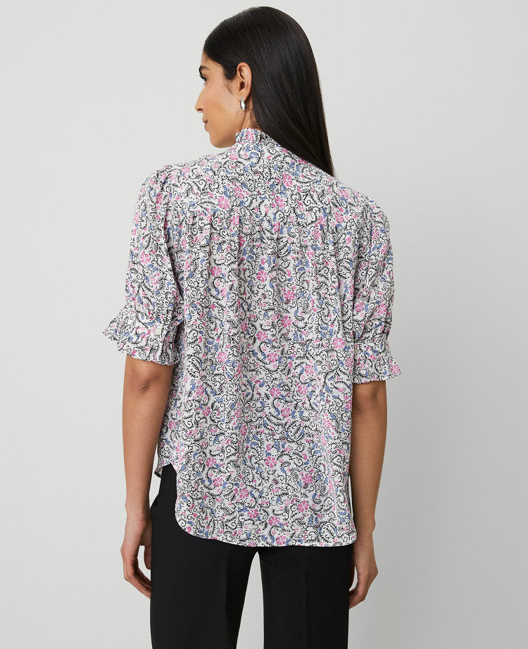 Petite Floral Ruffle Collar Blouse