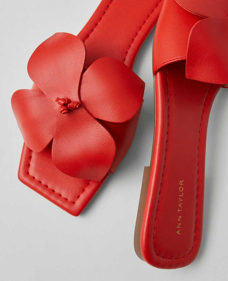 Leather Flower Flat Sandals