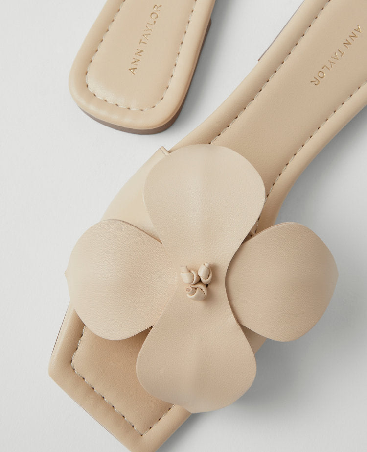Leather Flower Flat Sandals