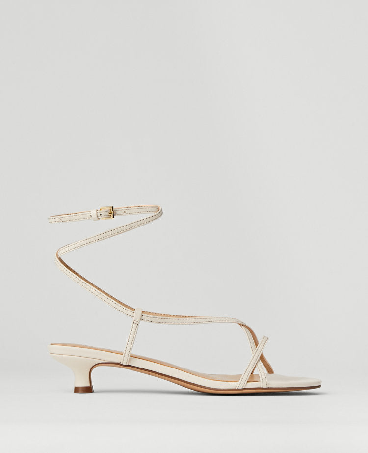 Leather Strappy Ankle Wrap Kitten Heel Sandals
