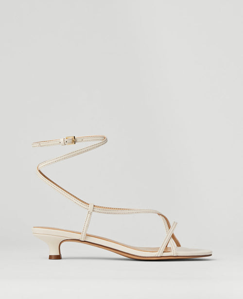 Leather Strappy Ankle Wrap Kitten Heel Sandals