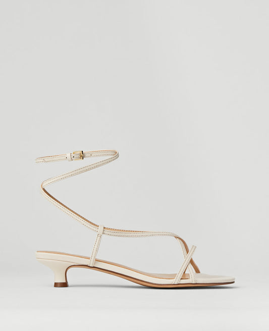 Leather Strappy Ankle Wrap Kitten Heel Sandals