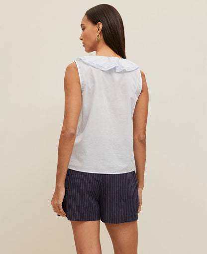 Pintucked Ruffle Sleeveless Top