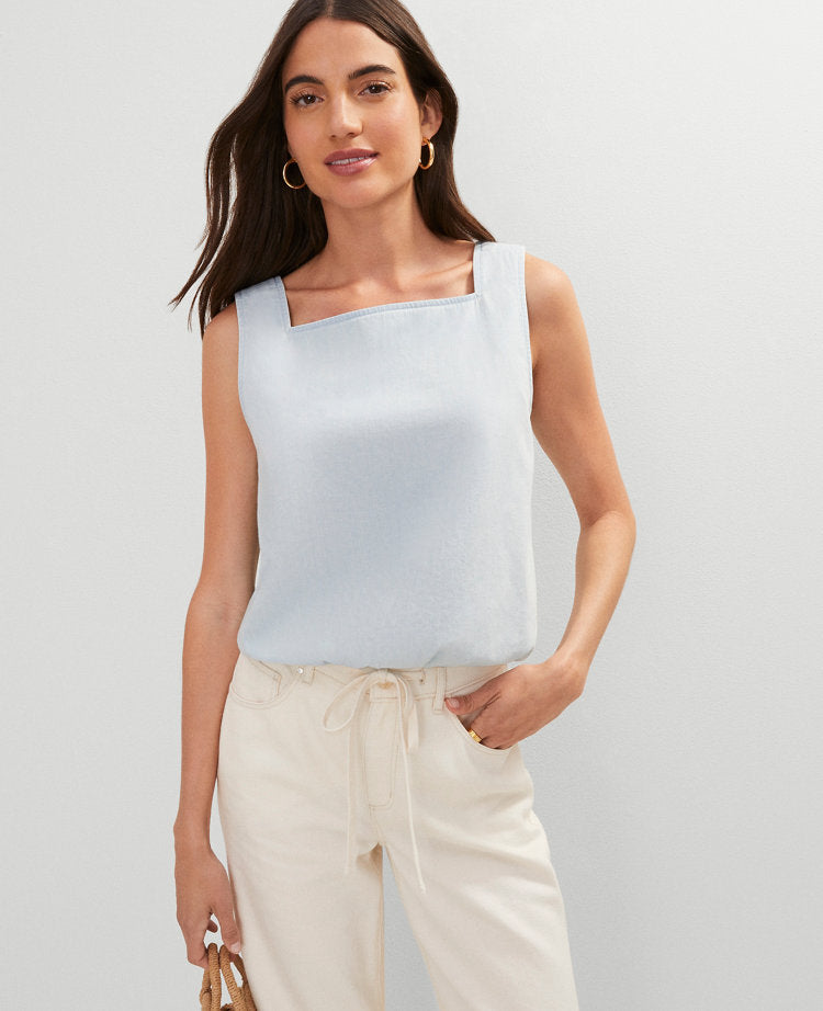 Weekend Collection Chambray Bubble Hem Top