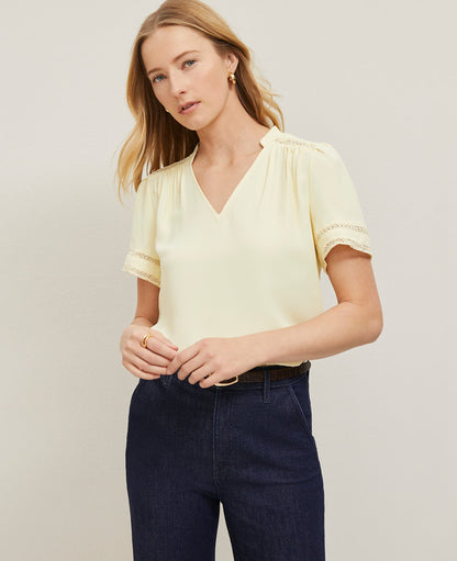 Petite Lace Trim Mixed Media Top