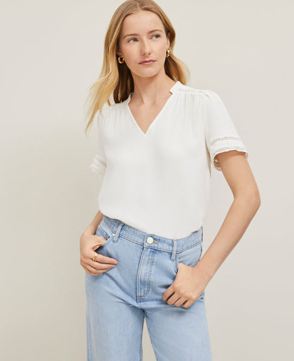 Petite Lace Trim Mixed Media Top
