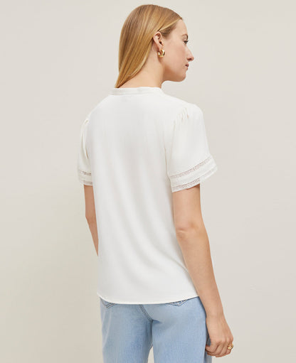Petite Lace Trim Mixed Media Top