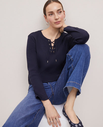 Petite Weekend Collection Lace-Up Top