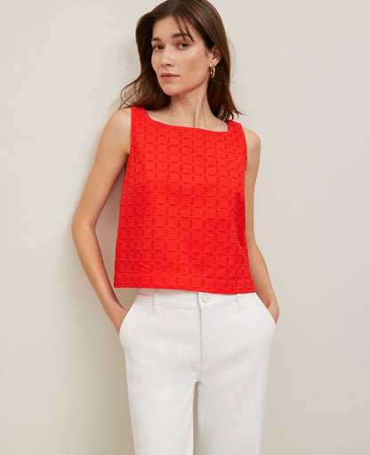 Eyelet Linen Blend Tank Top