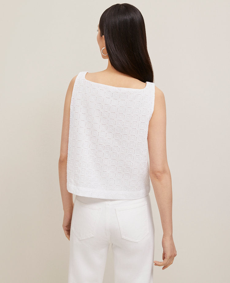 Eyelet Linen Blend Tank Top
