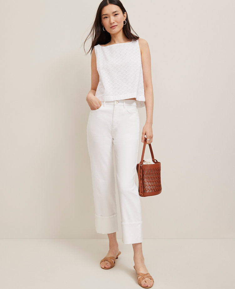 Eyelet Linen Blend Tank Top