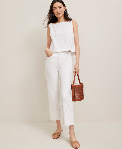Eyelet Linen Blend Tank Top