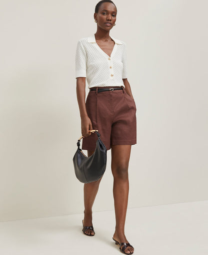 Petite Pointelle Polo Sweater