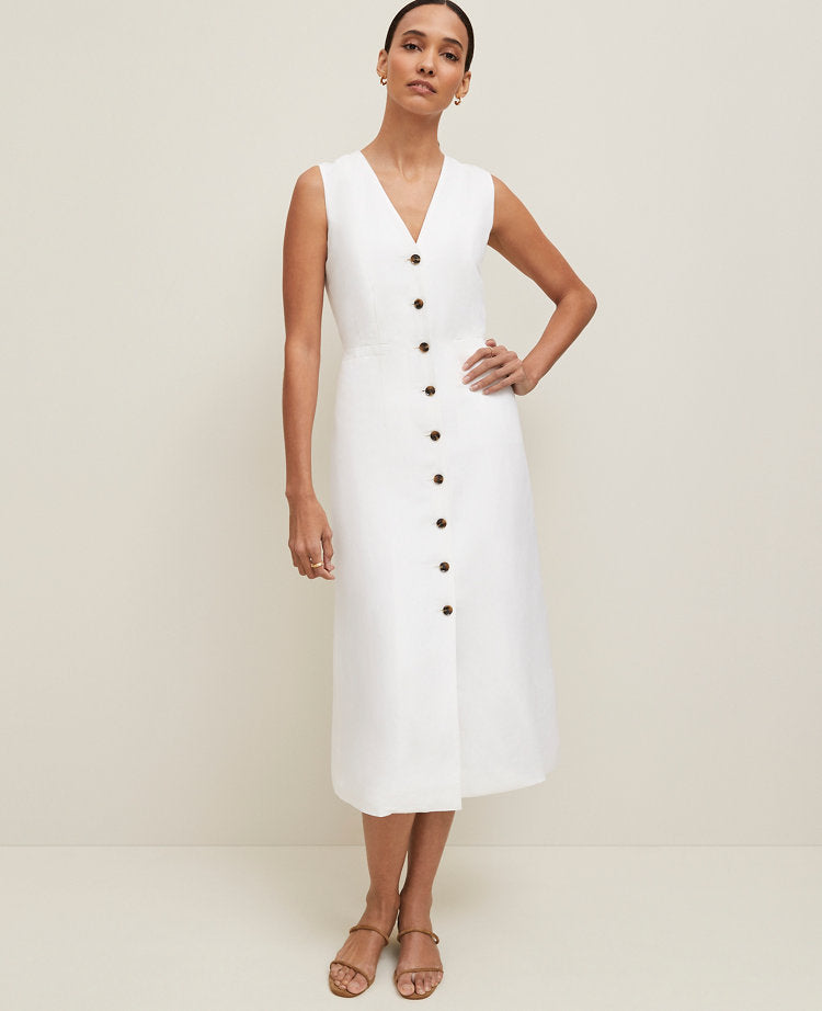 Petite Linen Blend V-Neck Shirtdress