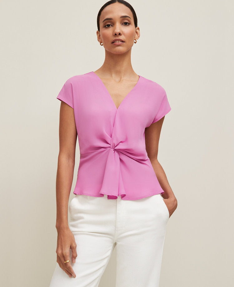 Petite Knotted V-Neck Top