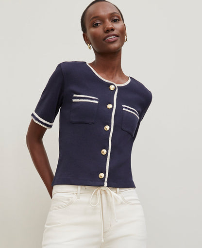Petite Crochet Trim Knit Jacket
