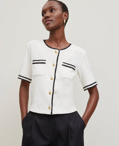 Petite Crochet Trim Knit Jacket