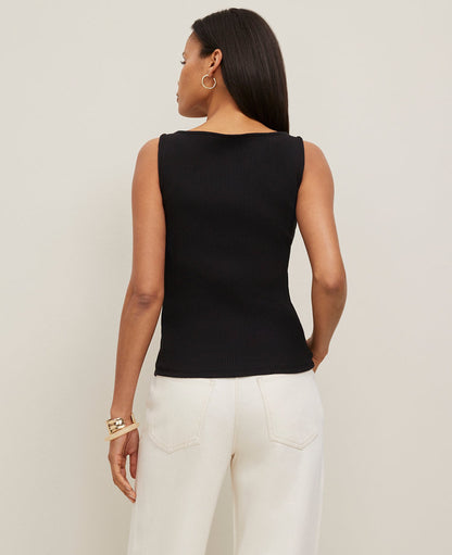 Petite Ribbed Sleeveless Button Top