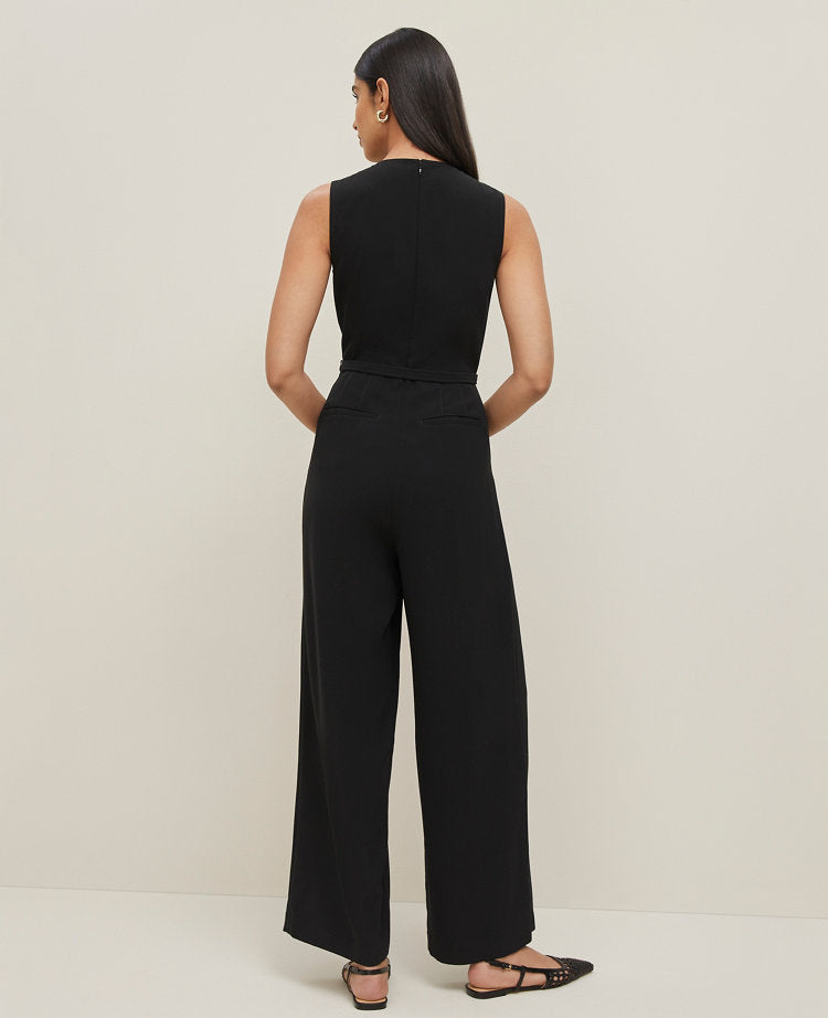 Belted Crew Neck Jumpsuit