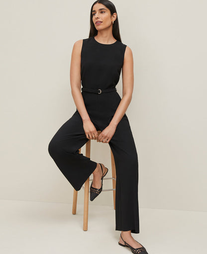 Belted Crew Neck Jumpsuit
