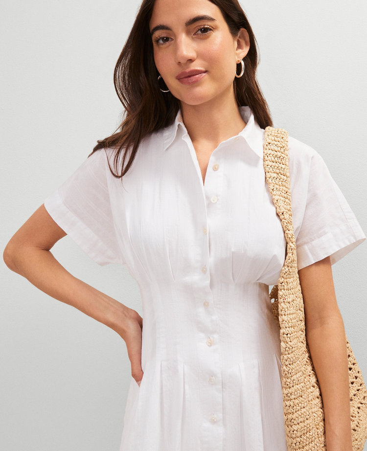 Petite Weekend Collection Pleated Midi Pocket Shirtdress