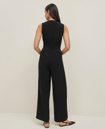Petite Belted Crew Neck Jumpsuit