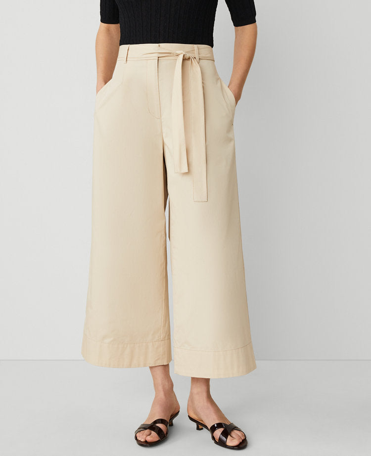 The Petite Belted Cropped Palazzo Pant in Poplin