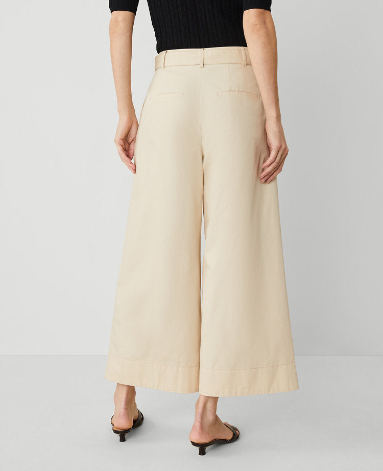 The Petite Belted Cropped Palazzo Pant in Poplin