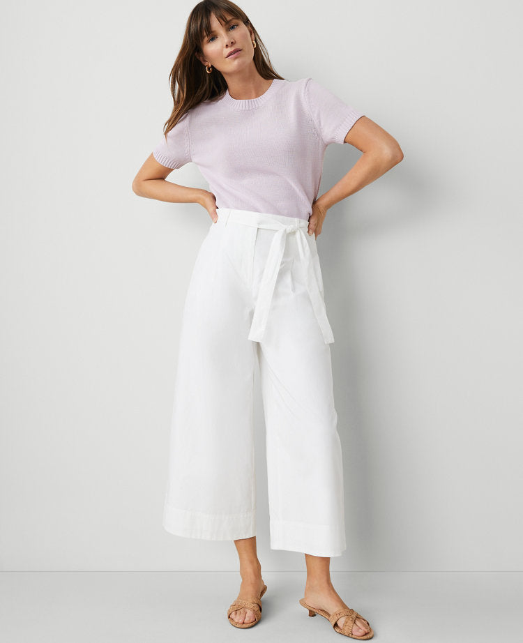 The Petite Belted Cropped Palazzo Pant in Poplin