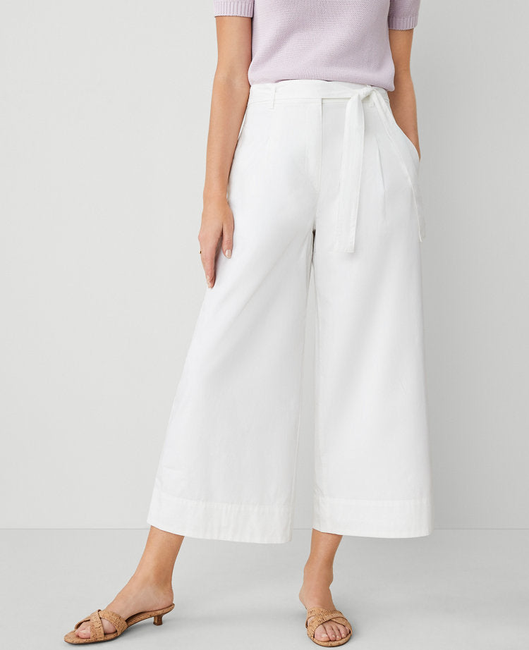 The Petite Belted Cropped Palazzo Pant in Poplin