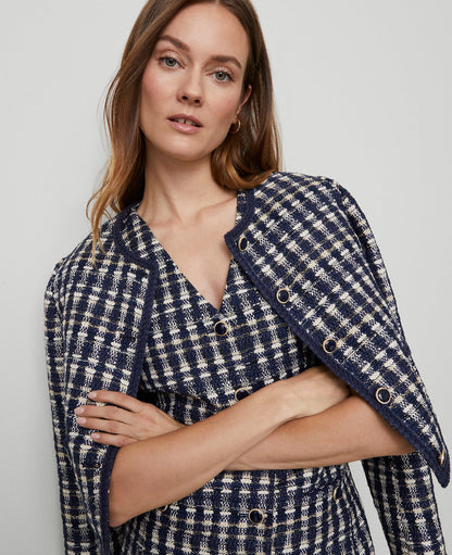 Petite Tweed Button Shift Dress