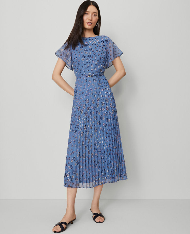 Petite Floral Pleated Midi Dress