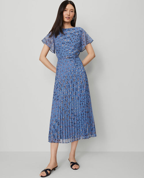 Petite Floral Pleated Midi Dress