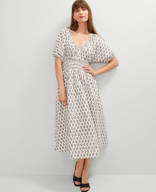 Floral Smocked Puff Sleeve Midi Dress