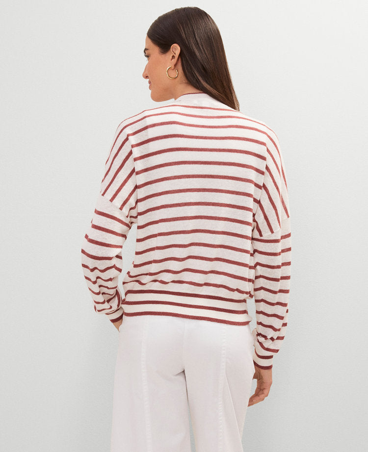 Linen Blend Striped V-Neck Cardigan