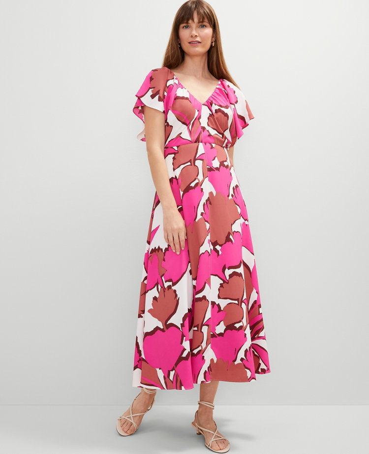 Floral Flutter Sleeve Midi Dress