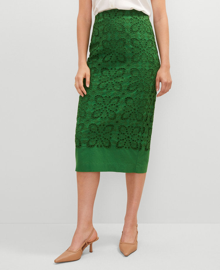 Petite Eyelet Column Midi Skirt
