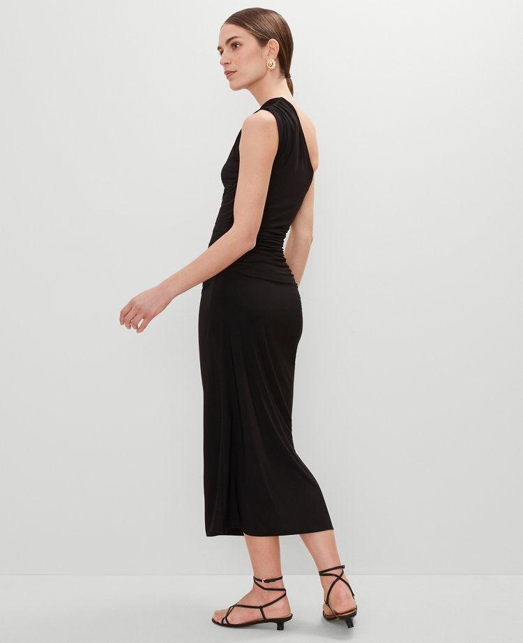 Petite One Shoulder Shirred Midi Dress