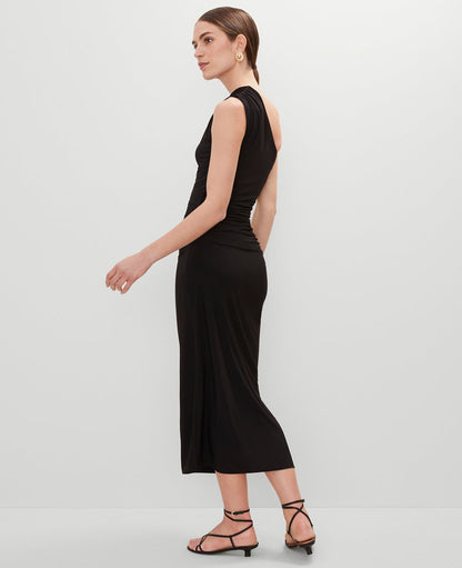 Petite One Shoulder Shirred Midi Dress