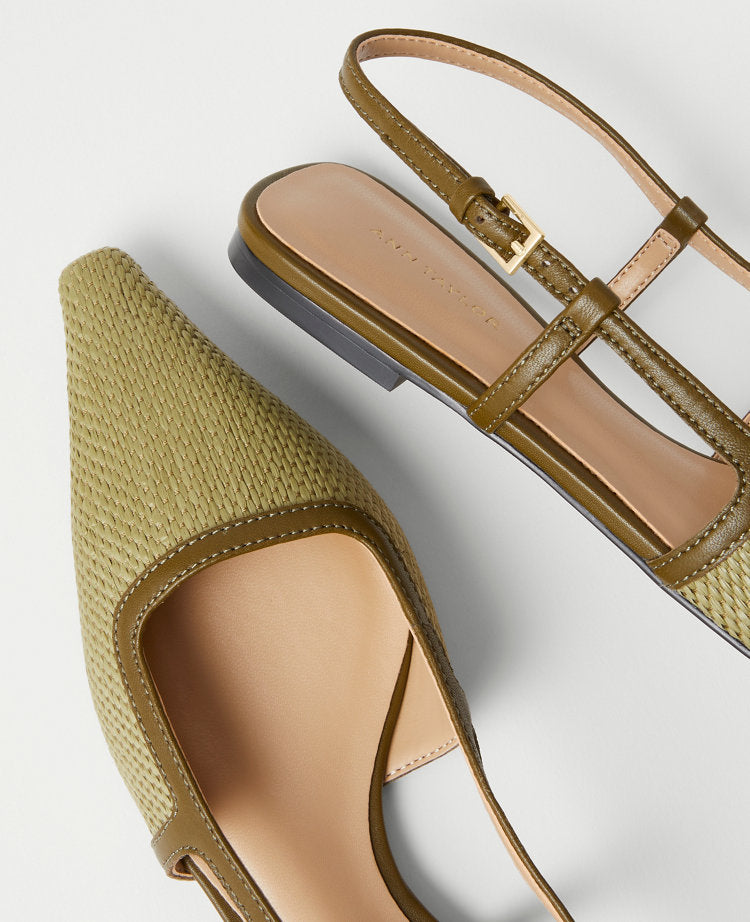 Straw Nip Toe Slingback Flat