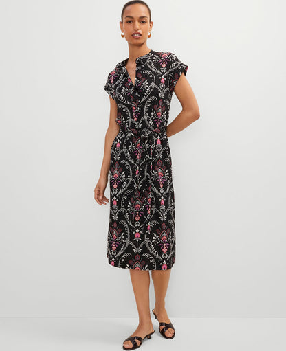 Petite Floral Knit  Belted Shirtdress