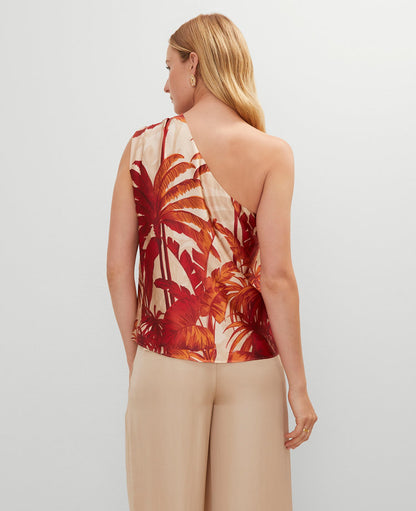 Petite Studio Collection Tropical Silk One Shoulder Top