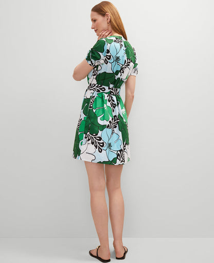 Petite Floral Split Neck Flare Dress