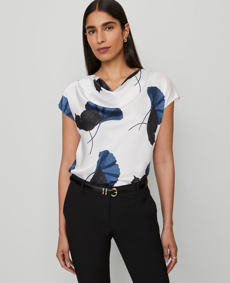 Floral Satin Cowl Neck Top